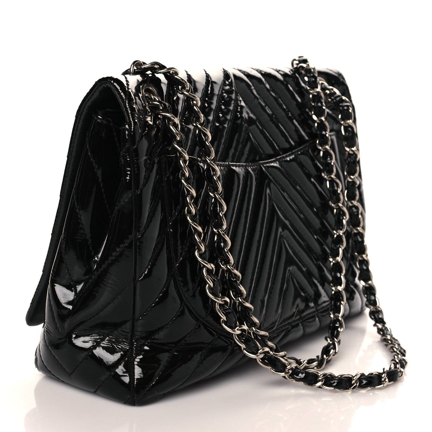 Chanel Patent Chevron Quilted Maxi Single Flap Black 3 of 11