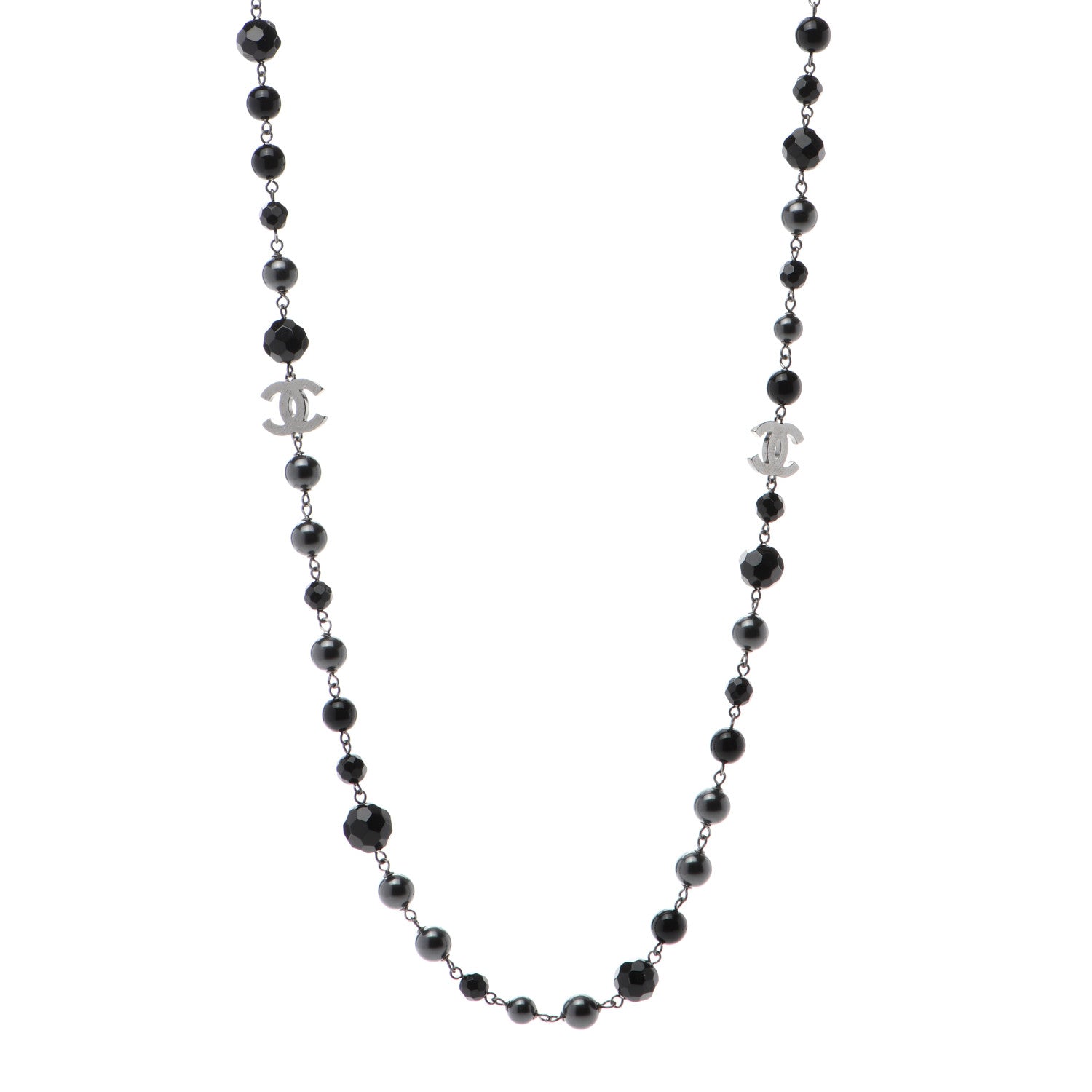 Chanel Ruthenium Pearl Beaded CC Long Necklace Black 1 of 4