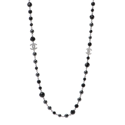 Chanel Ruthenium Pearl Beaded CC Long Necklace Black 1 of 4