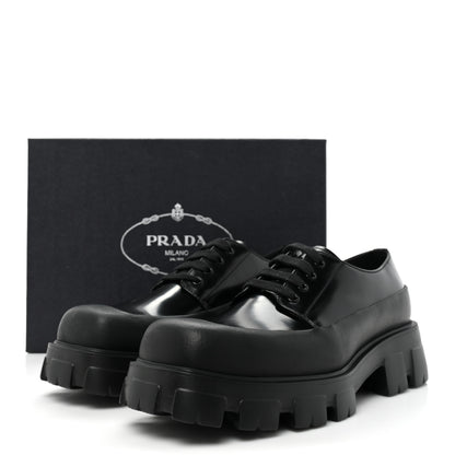 Prada Spazzolato Mens Lace Up 45mm Derby Loafers 8 Black 10 of 10