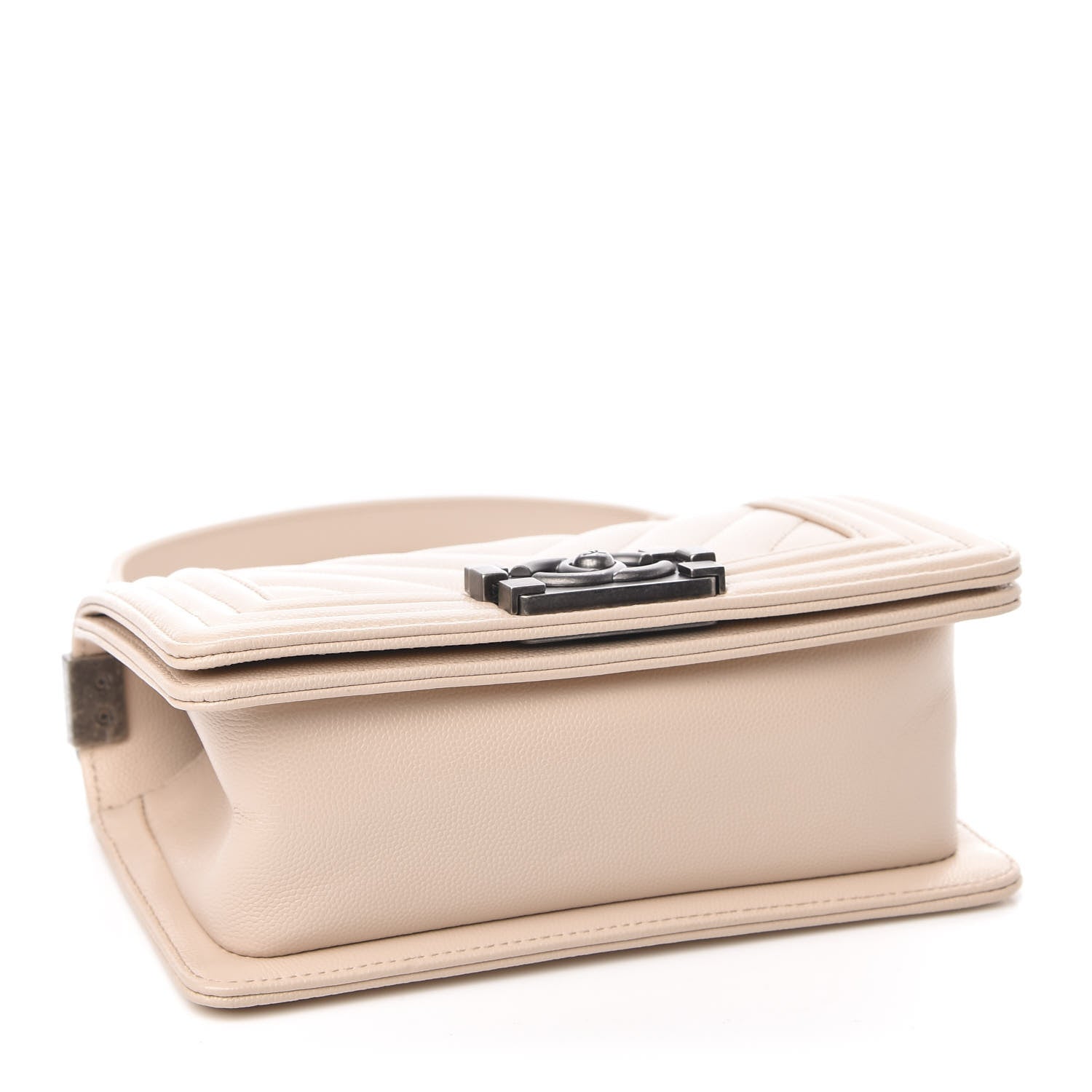 Chanel Caviar Chevron Quilted Small Boy Flap Light Beige 4 of 10