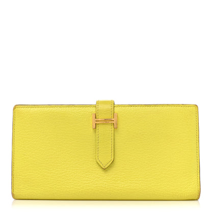 Hermes Chevre Mysore Bearn Gusset Wallet Lime 1 of 15