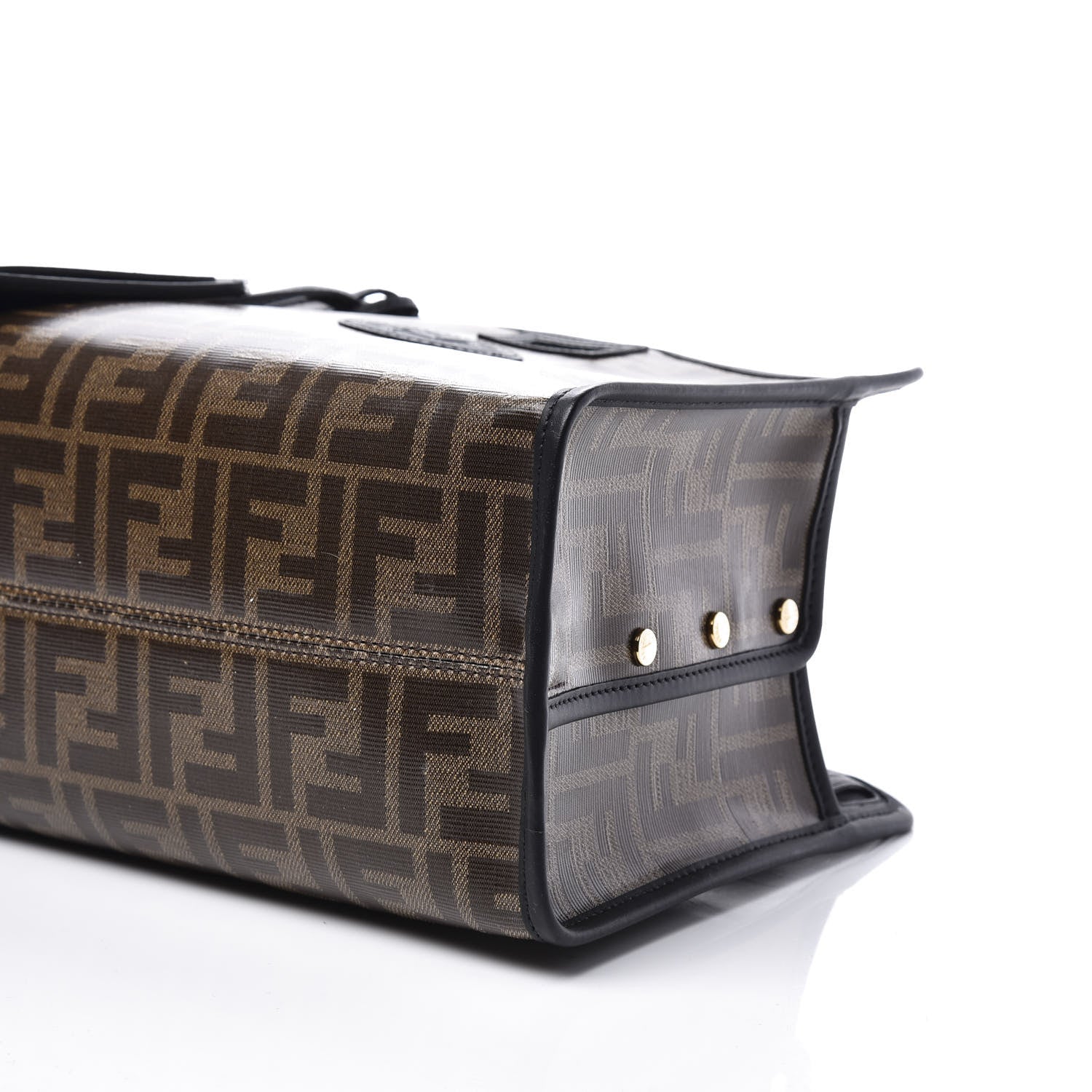 Fendi Glazed Fabric Vitello Century FF 1974 Stamp Patch Mini Peekaboo Defender Cover Mogano Panna Black 6 of 11
