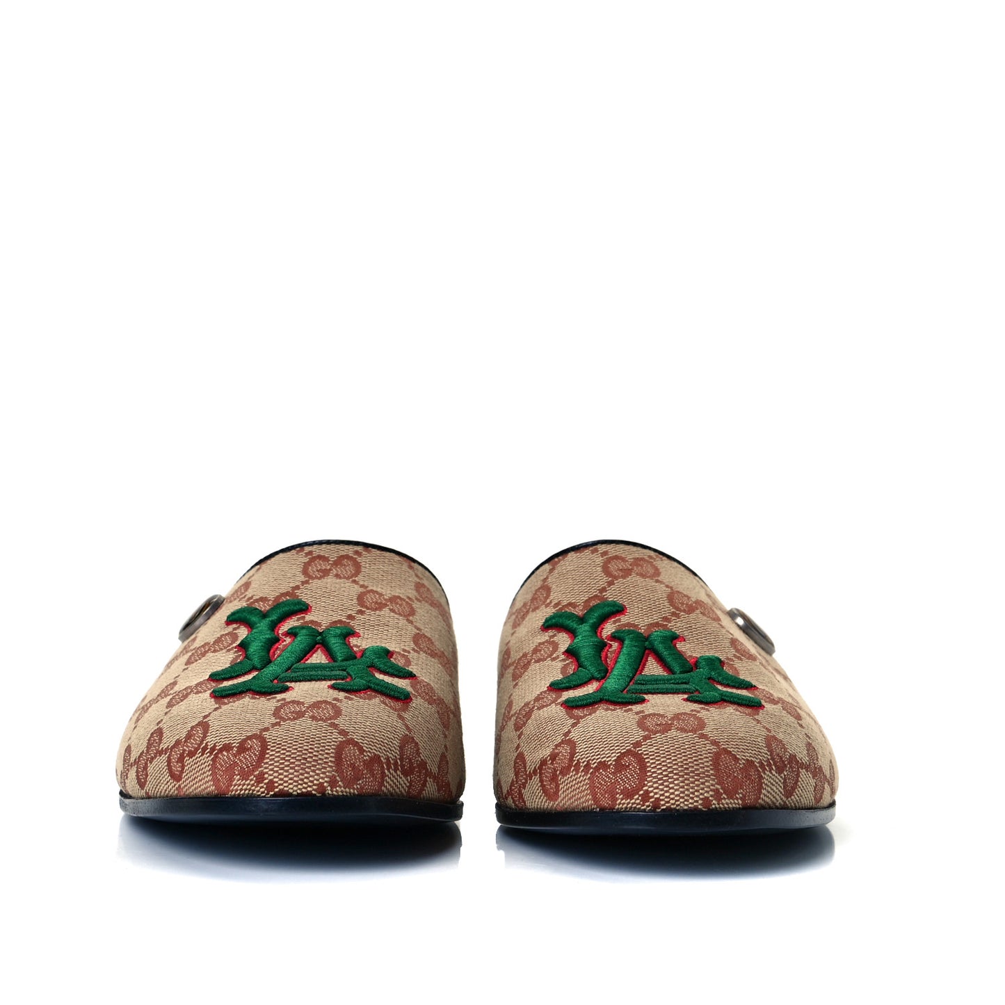 X MLB GG Monogram LA Dodgers Embroidered Womens GG Slippers 38.5 Beige Ruggine