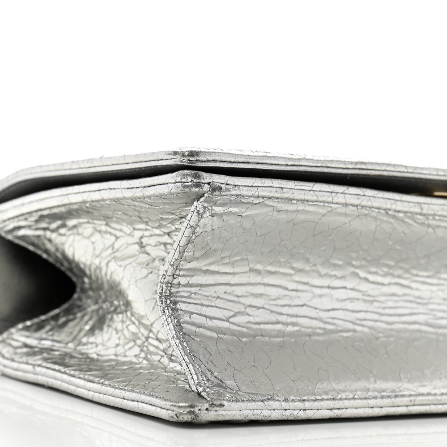 Metallic Ceramic Effect Deerskin Small Diorama Flap Bag Silver