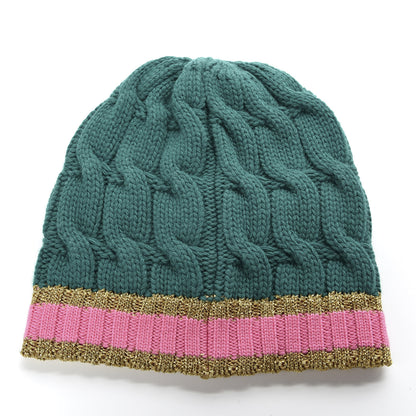 Gucci Wool Cashmere Polyamide Cable Knit Bonhate Beanie Hat M Grass Green Pink 3 of 4