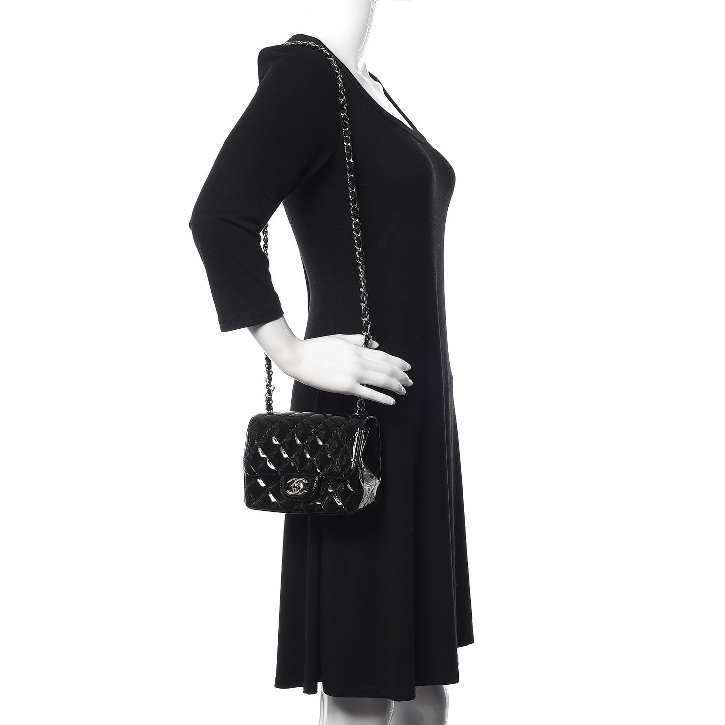 Patent Calfskin Sparkle Quilted Mini Square Flap Black