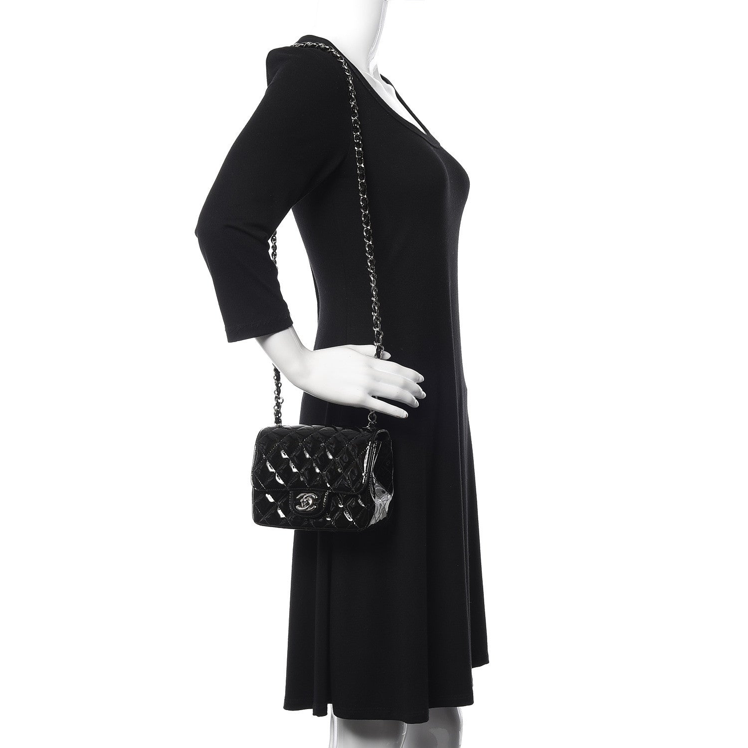 Chanel Patent Calfskin Sparkle Quilted Mini Square Flap Black 2 of 14
