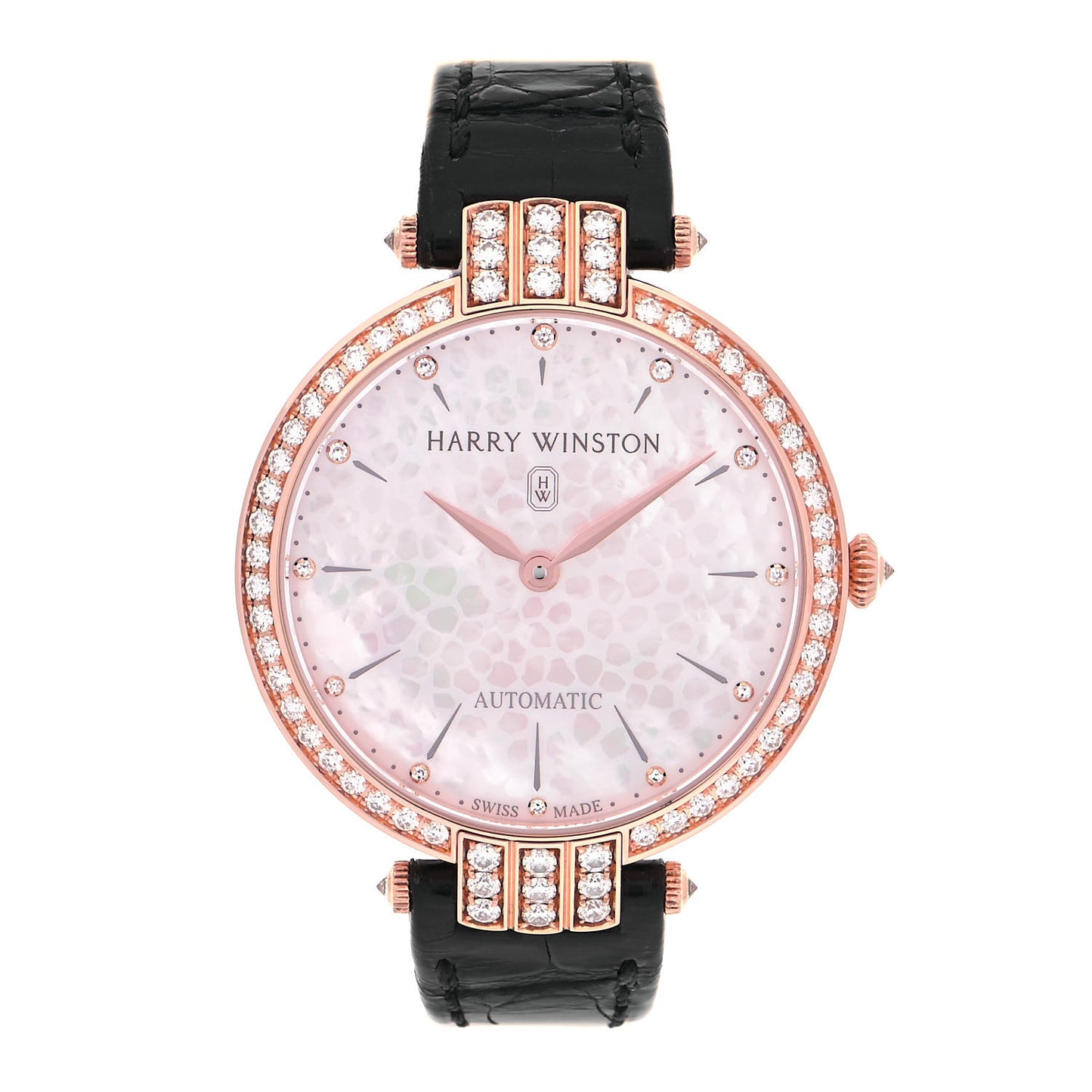18K Rose Gold Alligator Diamond Bezel Mother of Pearl Premier 36mm Automatic Watch