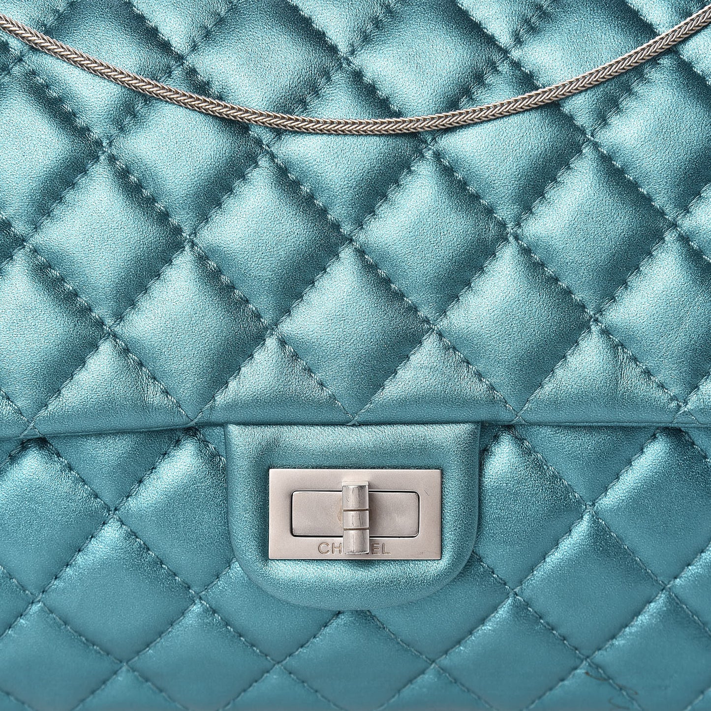 Metallic Calfskin Quilted Snake Chain 2.55 Reissue Flap Turquoise