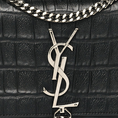 Saint Laurent Calfskin Crocodile Embossed Small Classic Monogram Kate Tassel Satchel Black 7 of 11
