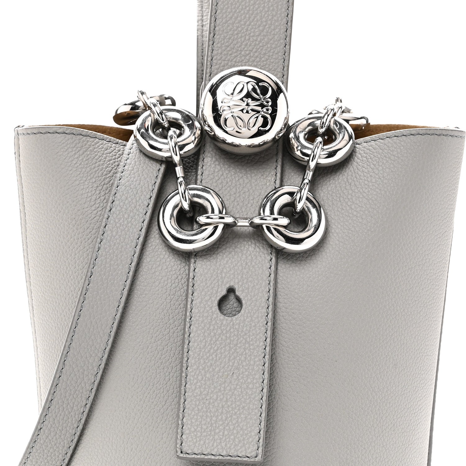 Loewe Soft Grained Calfskin Mini Pebble Bucket Bag Pearl Grey