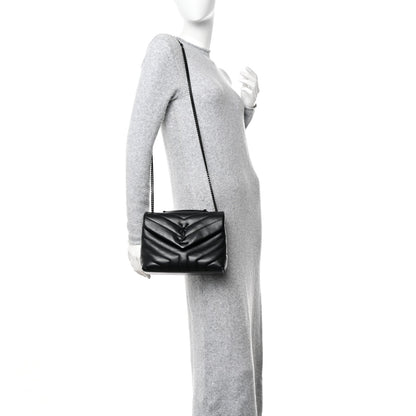 Saint Laurent Calfskin Y Quilted Monogram Monochrome Small Loulou Chain Satchel Black 2 of 9