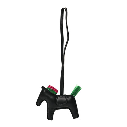 Hermes Milo Lambskin Horse Hair Grigri Rodeo Punk Horse Bag Charm PM Black Menthe Magnolia 1 of 6