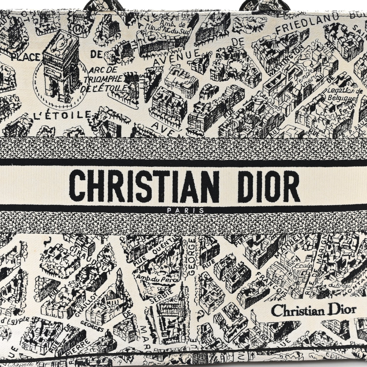 Christian Dior Canvas Embroidered Large Plan De Paris Book Tote White Black 8 of 11