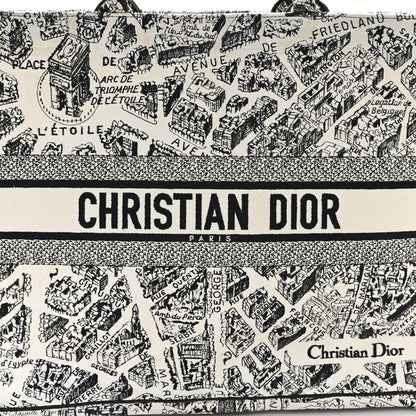 Christian Dior Canvas Embroidered Large Plan De Paris Book Tote White Black 8 of 11