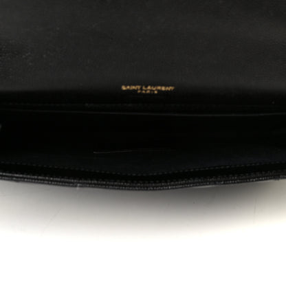 Saint Laurent Grain De Poudre Matelasse Chevron Monogram Envelope Clutch Black 4 of 4