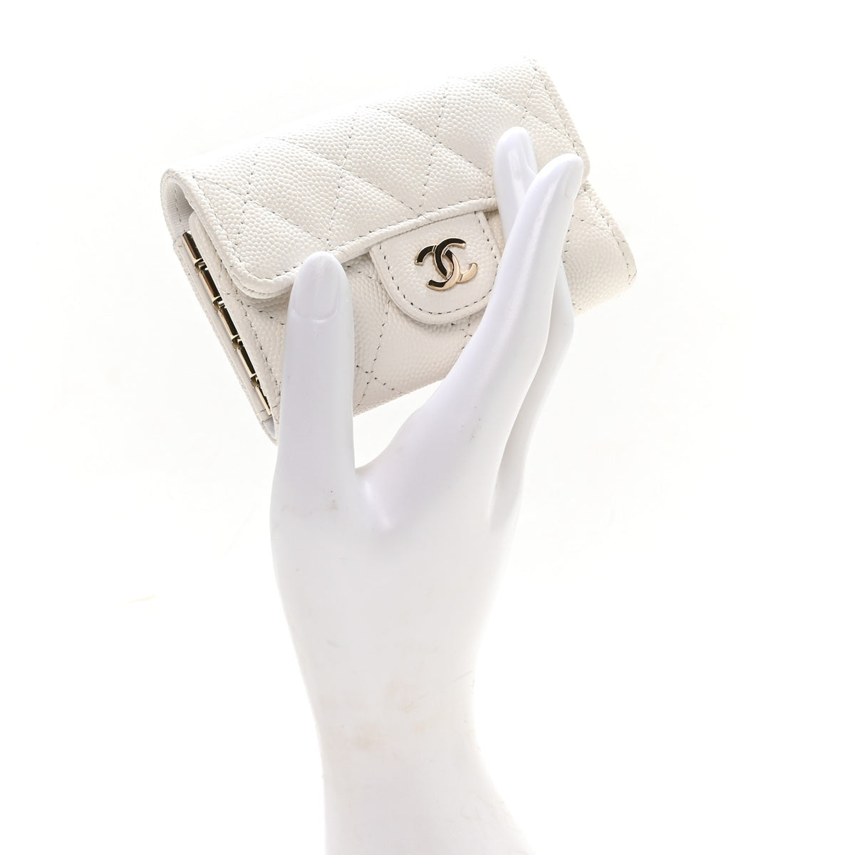 Chanel Caviar Quilted Classic 4 Key Holder Wallet White 2 of 9