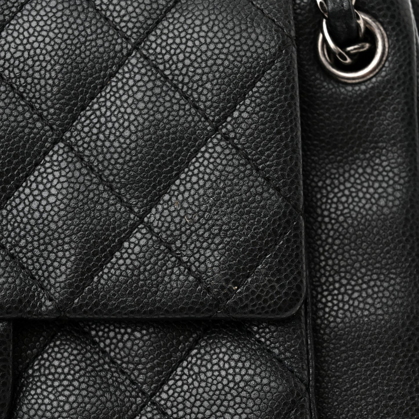 Caviar Quilted CC Accordion Shopping Bag Black
