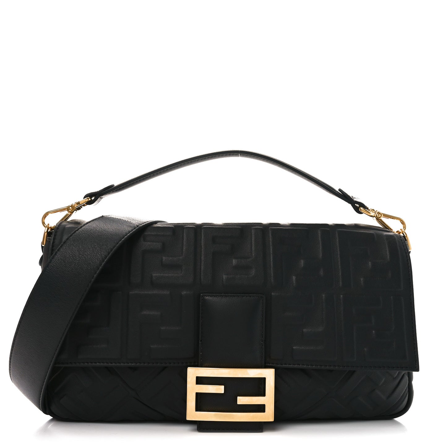 Nappa FF 1974 Embossed Large Baguette Black