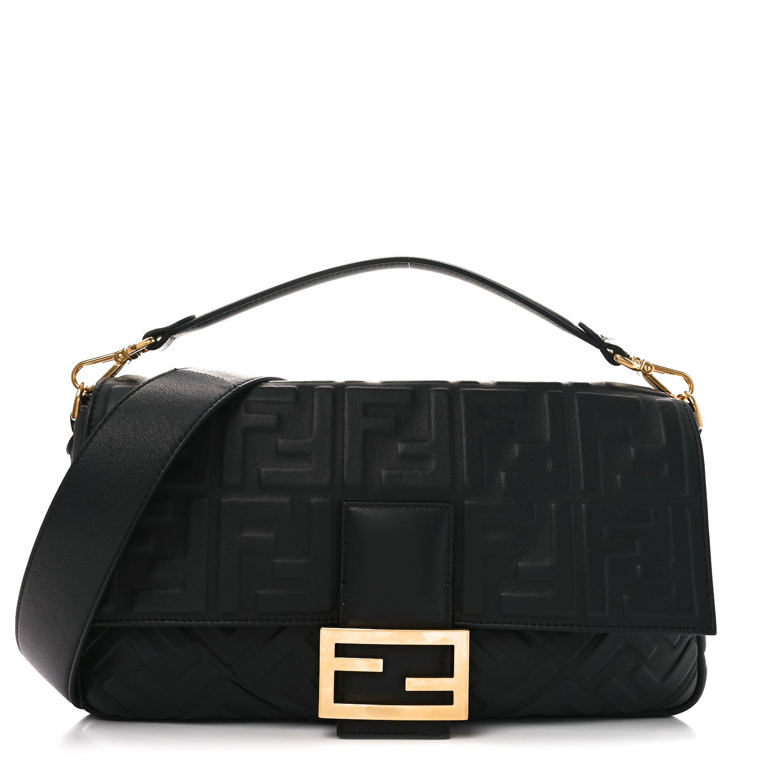 Fendi Nappa FF 1974 Embossed Large Baguette Black 1 of 10