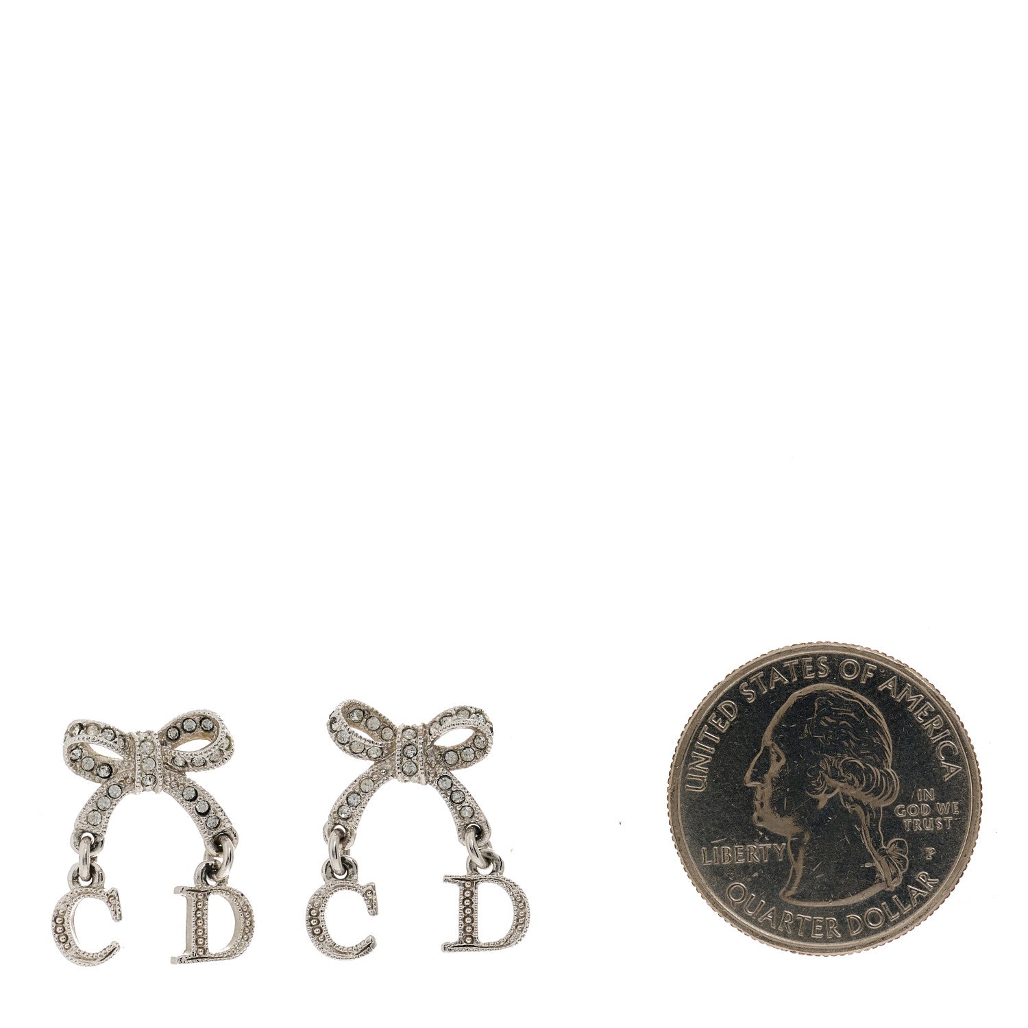 Christian Dior Crystal Bow Earrings Silver 2 of 3