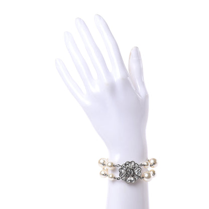 Chanel Pearl Crystal CC Bracelet Silver 2 of 5