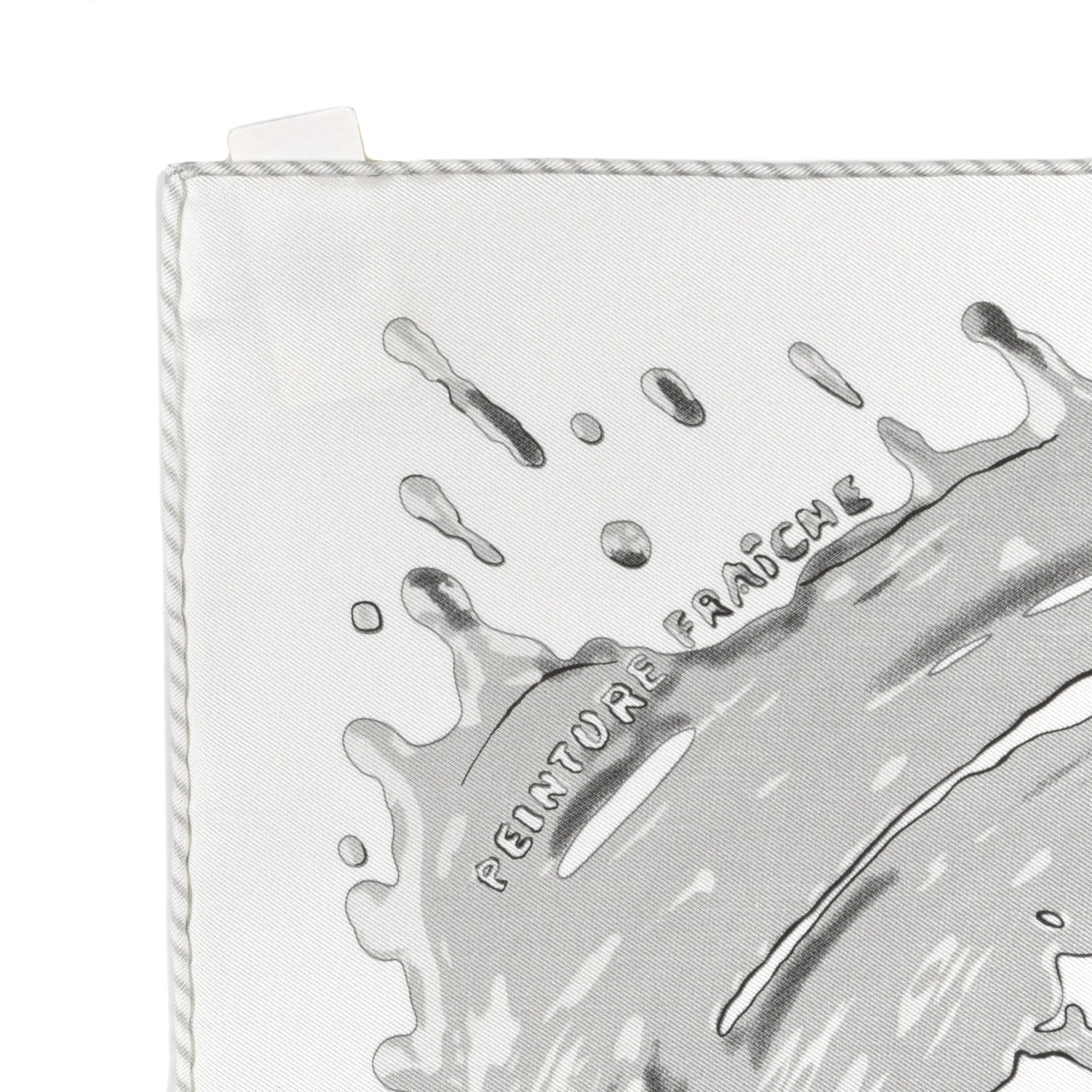 Hermes Silk Peinture Fraiche Pocket Square White Gris Perle 2 of 4