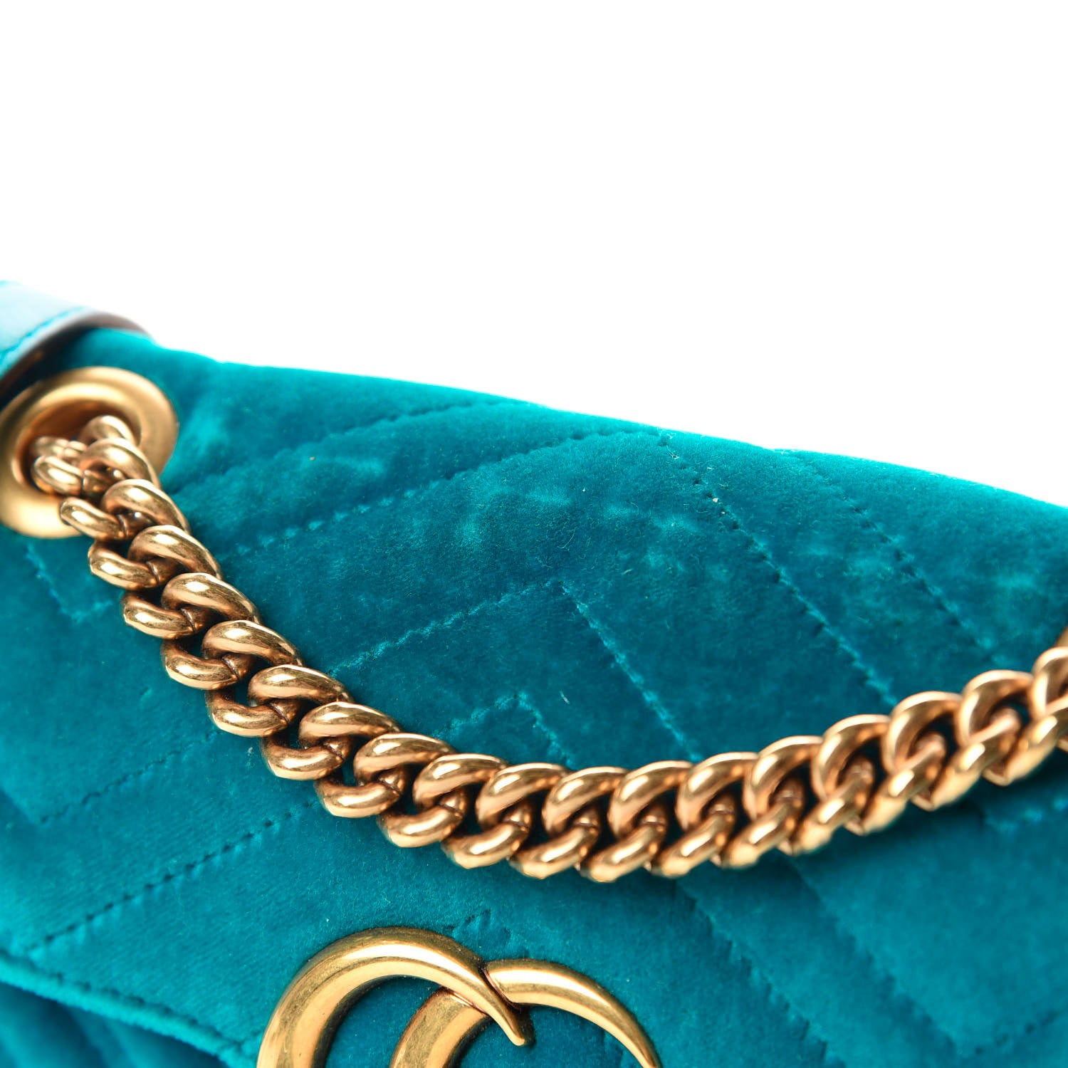 Gucci Velvet Matelasse Mini GG Marmont Shoulder Bag Pavone Cyan 10 of 12