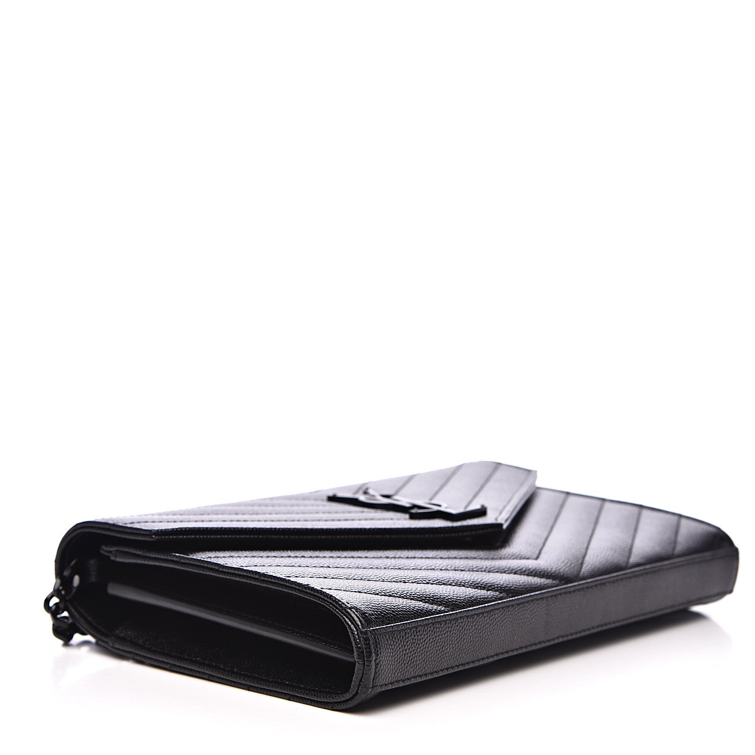 Saint Laurent Grain De Poudre Matelasse Chevron Monogram Chain Wallet Black 4 of 8