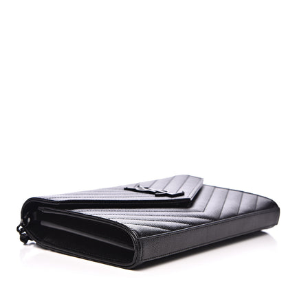 Saint Laurent Grain De Poudre Matelasse Chevron Monogram Chain Wallet Black 4 of 8