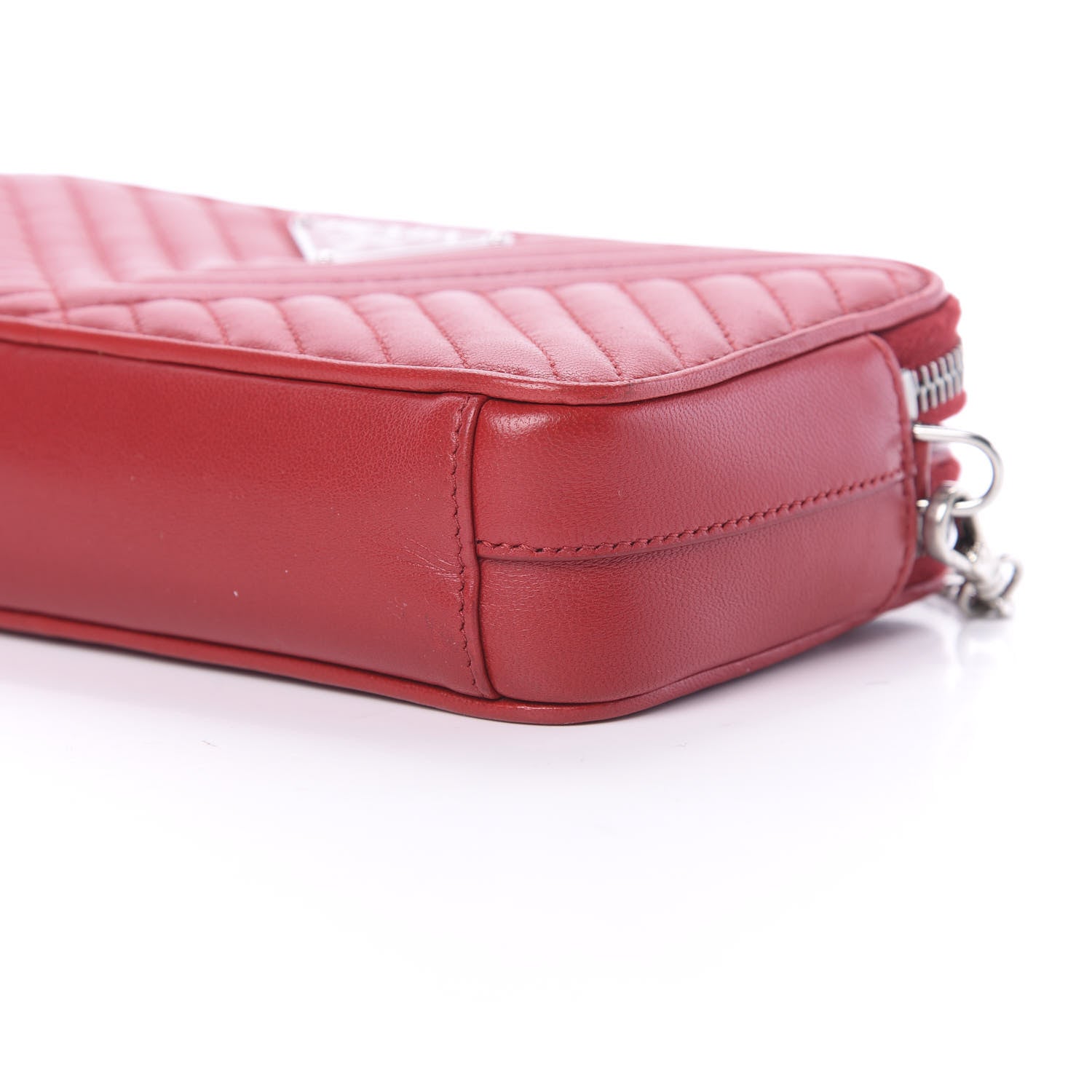 Prada Nappa Impunture Diagramme Mini Double Zip Chain Crossbody Bag Fuoco 11 of 11