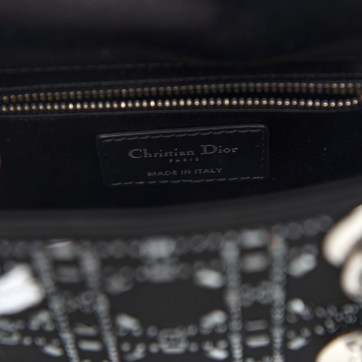 Satin Crystal Cannage Mini Lady Dior Black