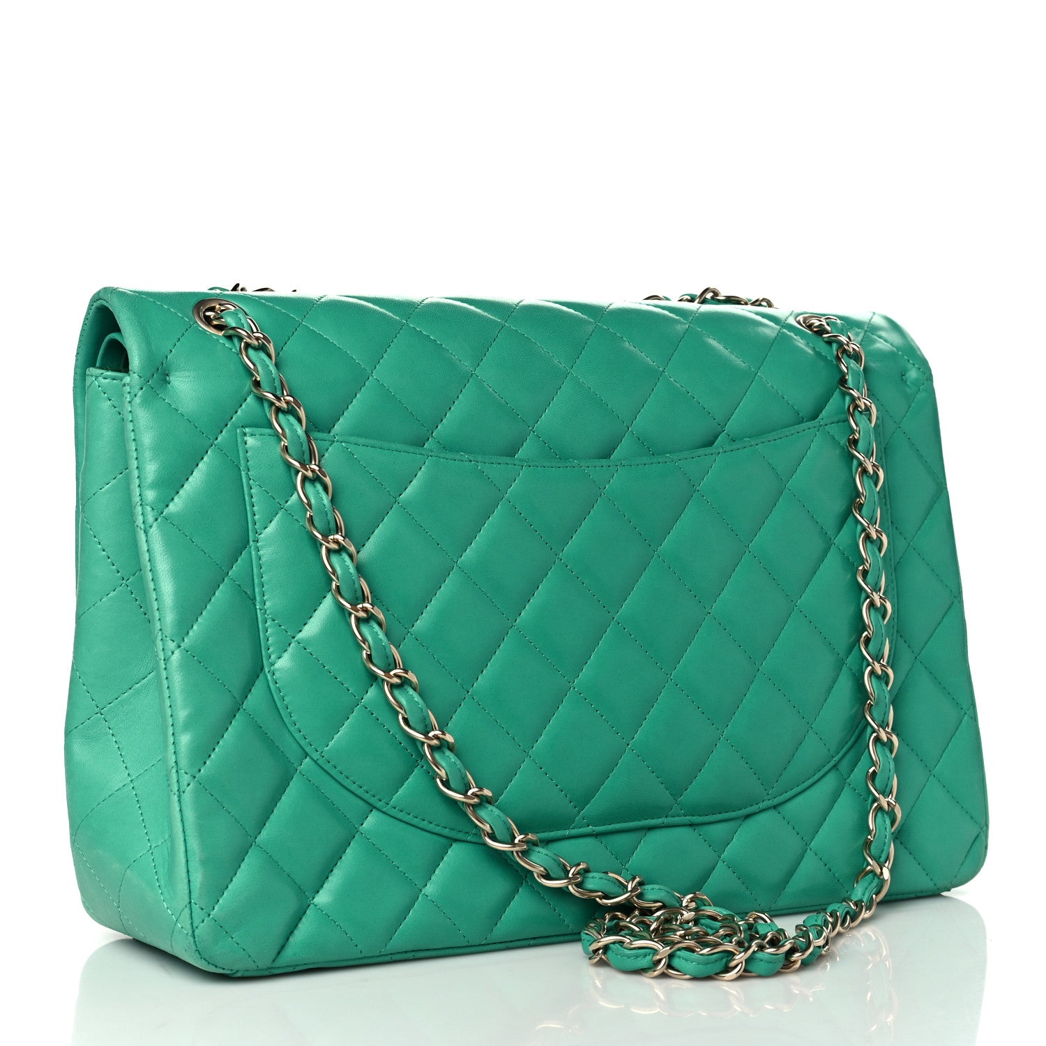 Chanel Lambskin Quilted Maxi Double Flap Green 3 of 10