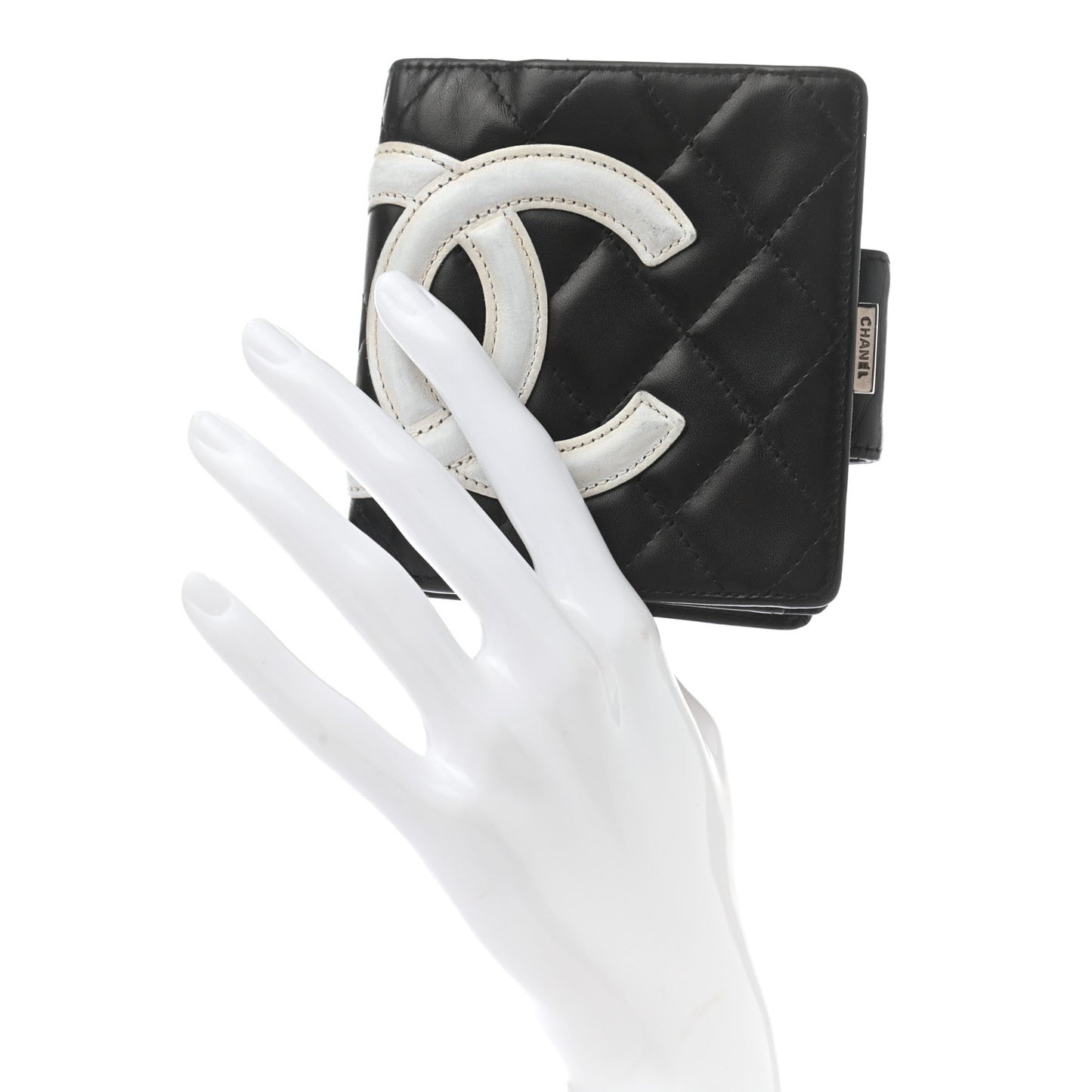 Calfskin Quilted Cambon Bi-Fold Wallet Black White