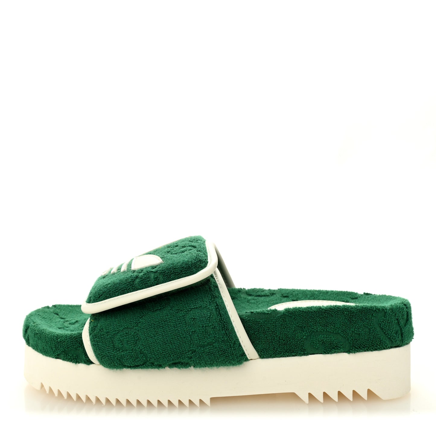 X ADIDAS Terry Cloth Trefoil GG Monogram Womens Platform Sandals 37 Green Off White