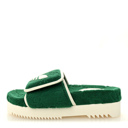 Gucci X ADIDAS Terry Cloth Trefoil GG Monogram Womens Platform Sandals 37 Green Off White 1 of 7