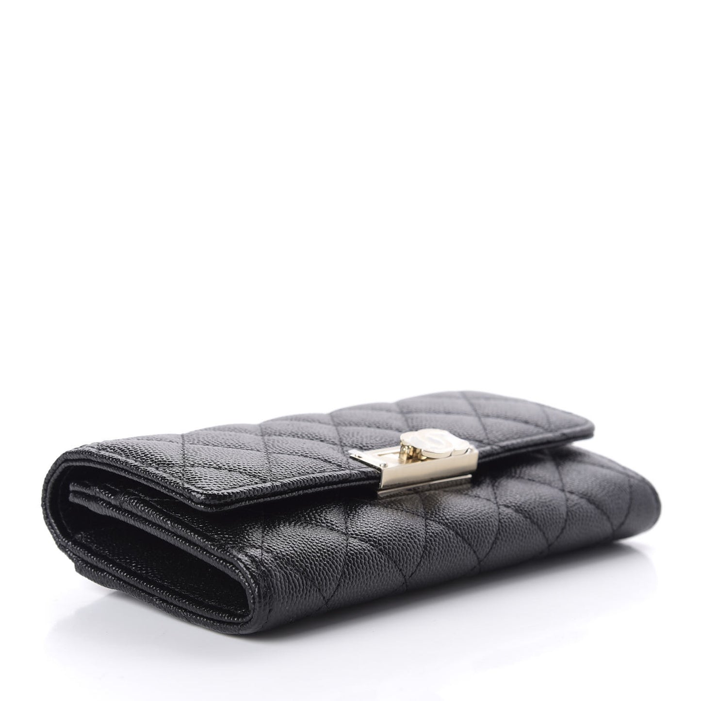 Caviar Quilted Large Golden Class Gusset Flap Wallet Black