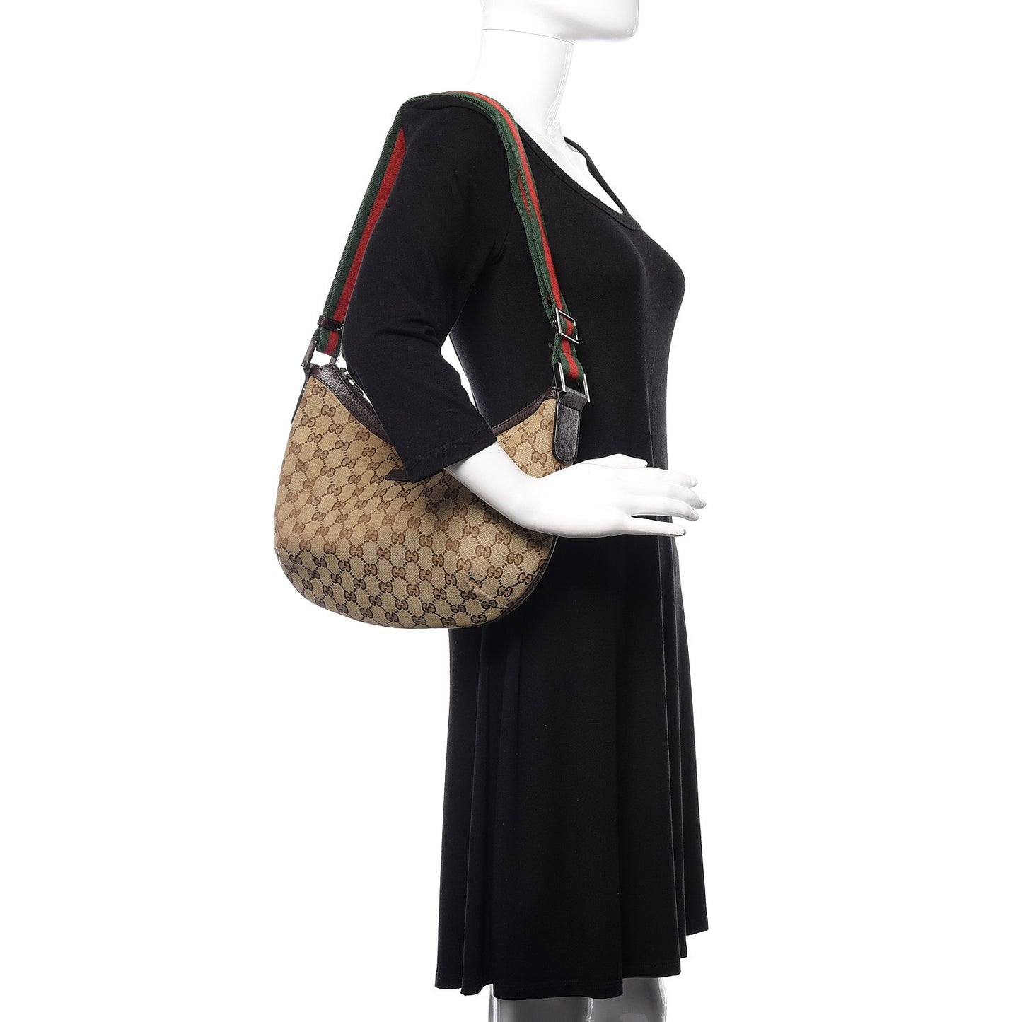 Monogram Web Medium Half Moon Hobo Dark Brown