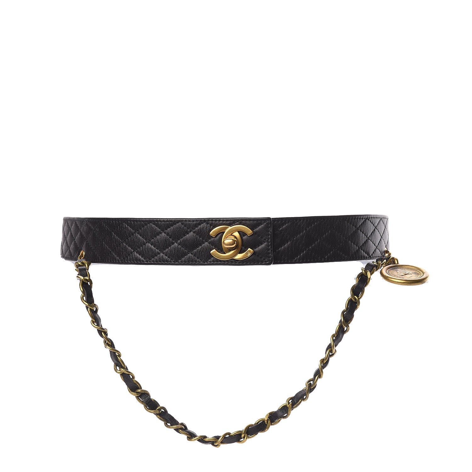 Chanel Calfskin Quilted CC Chain 31 Rue Cambon Medallion Belt 70 28 Black 1 of 8