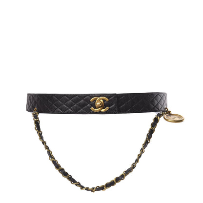 Chanel Calfskin Quilted CC Chain 31 Rue Cambon Medallion Belt 70 28 Black 1 of 8