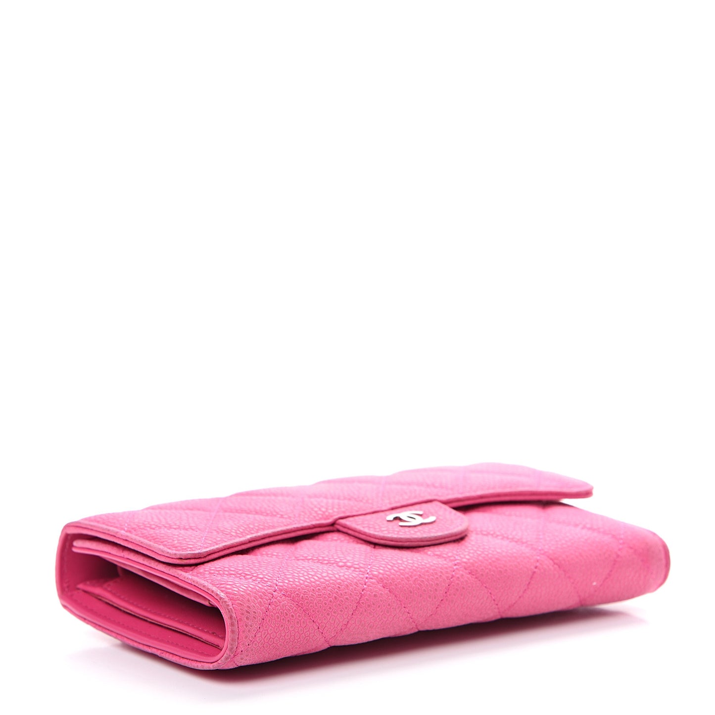 Iridescent Caviar Quilted Large Flap Wallet Pink