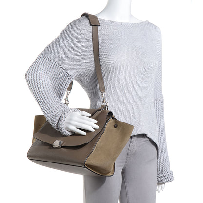 Celine Drummed Calfskin Suede Medium Trapeze Taupe 2 of 9