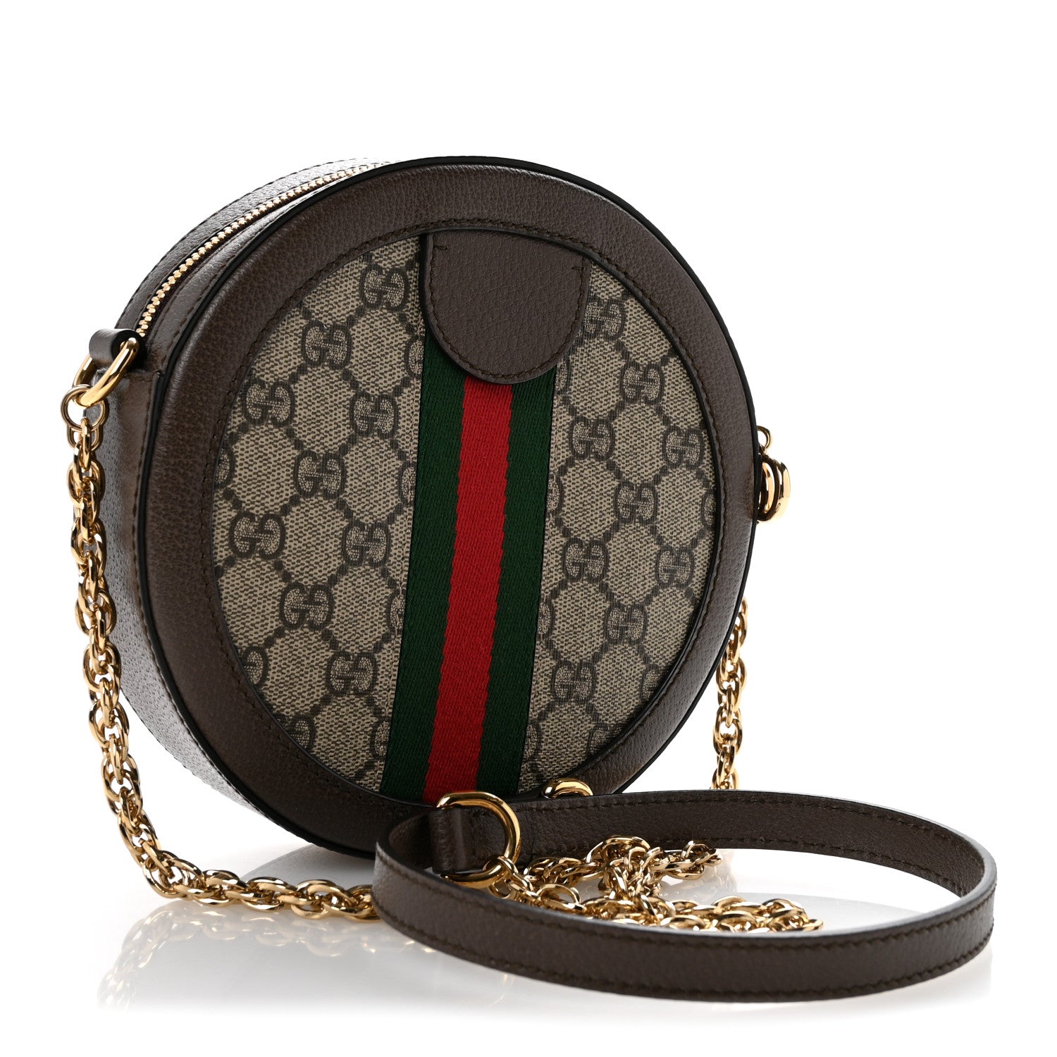 Gucci GG Supreme Monogram Web Mini Ophidia Round Shoulder Bag Brown 3 of 12