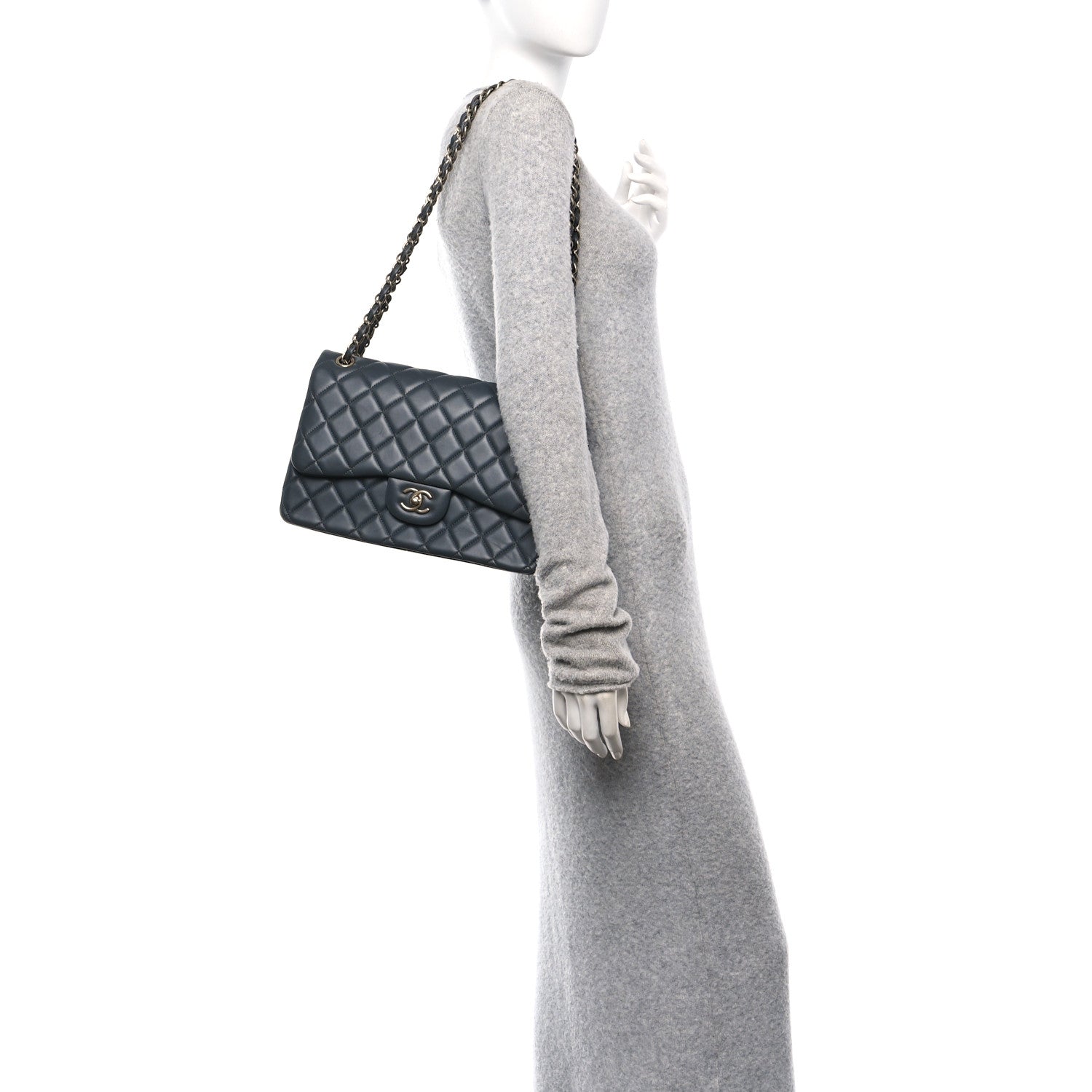 Chanel Lambskin Quilted Jumbo Double Flap Dark Grey 2 of 10