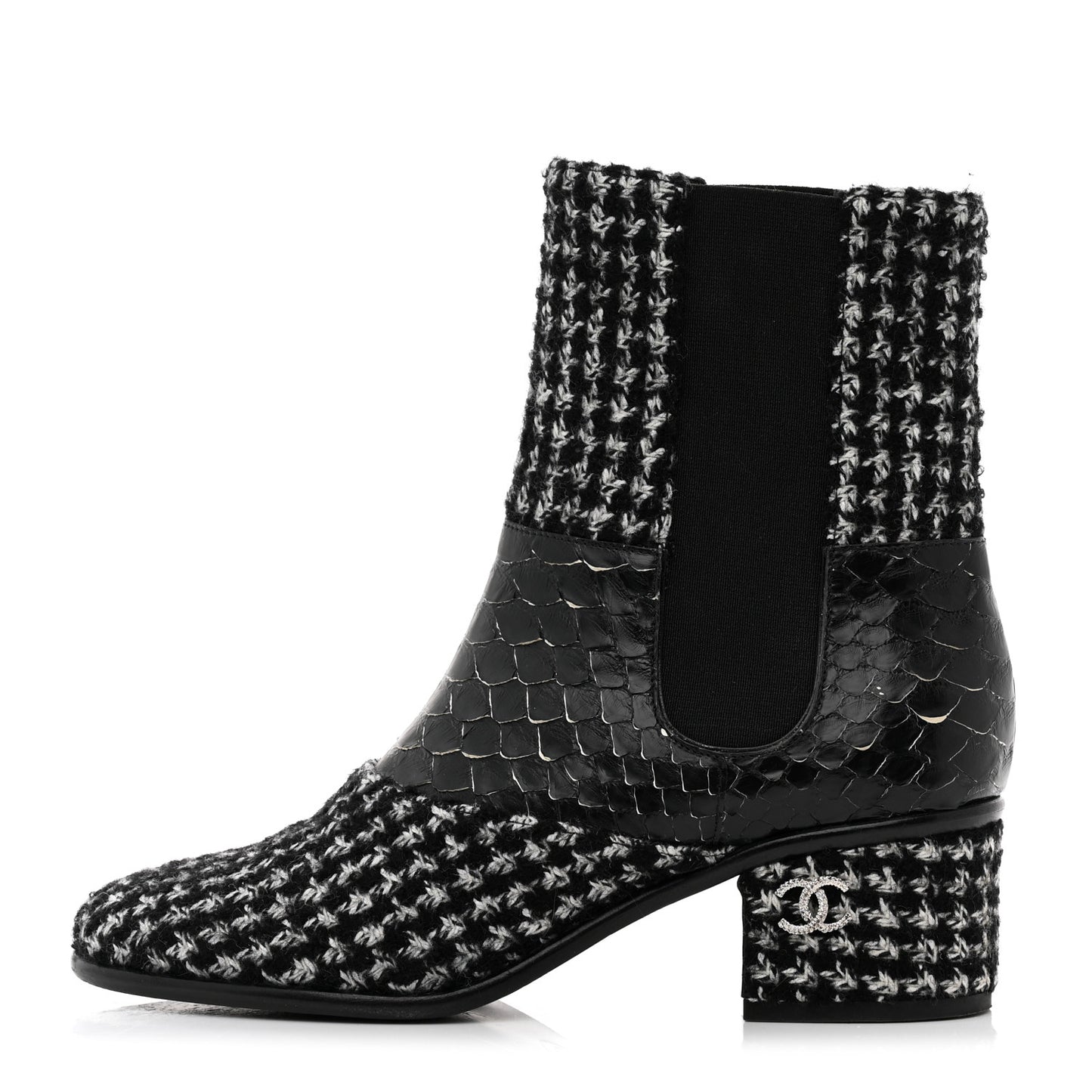 Fantasy Tweed Snakeskin Short Boots 37 Black