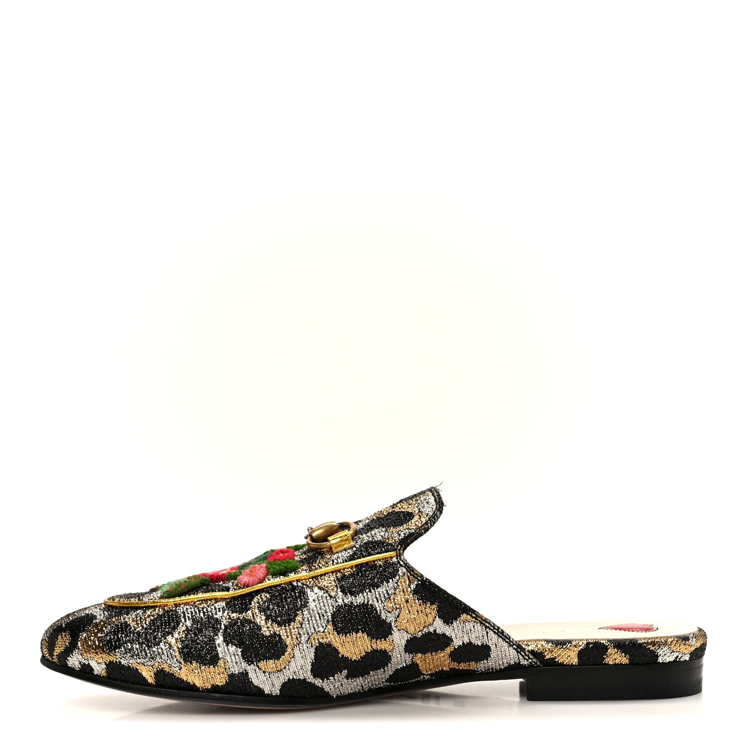 Gucci Lurex Jacquard Leopard Embroidered Womens Princetown Slippers 36.5 Black Gold 1 of 11