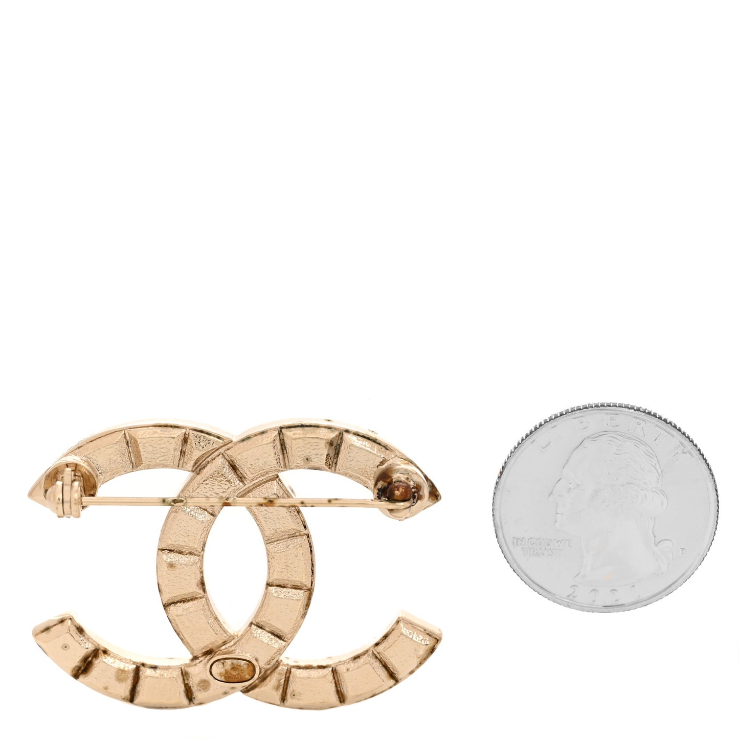 Studded CC Pin Brooch Gold