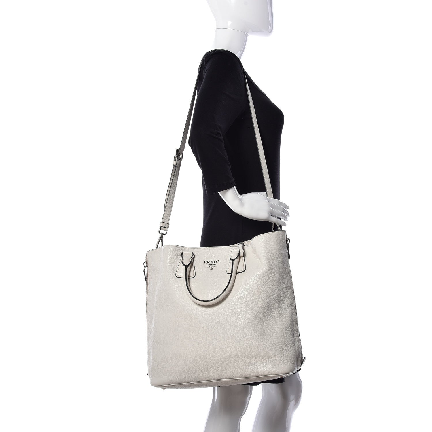 Prada Vitello Daino Side Zip Tote Talco 3 of 9