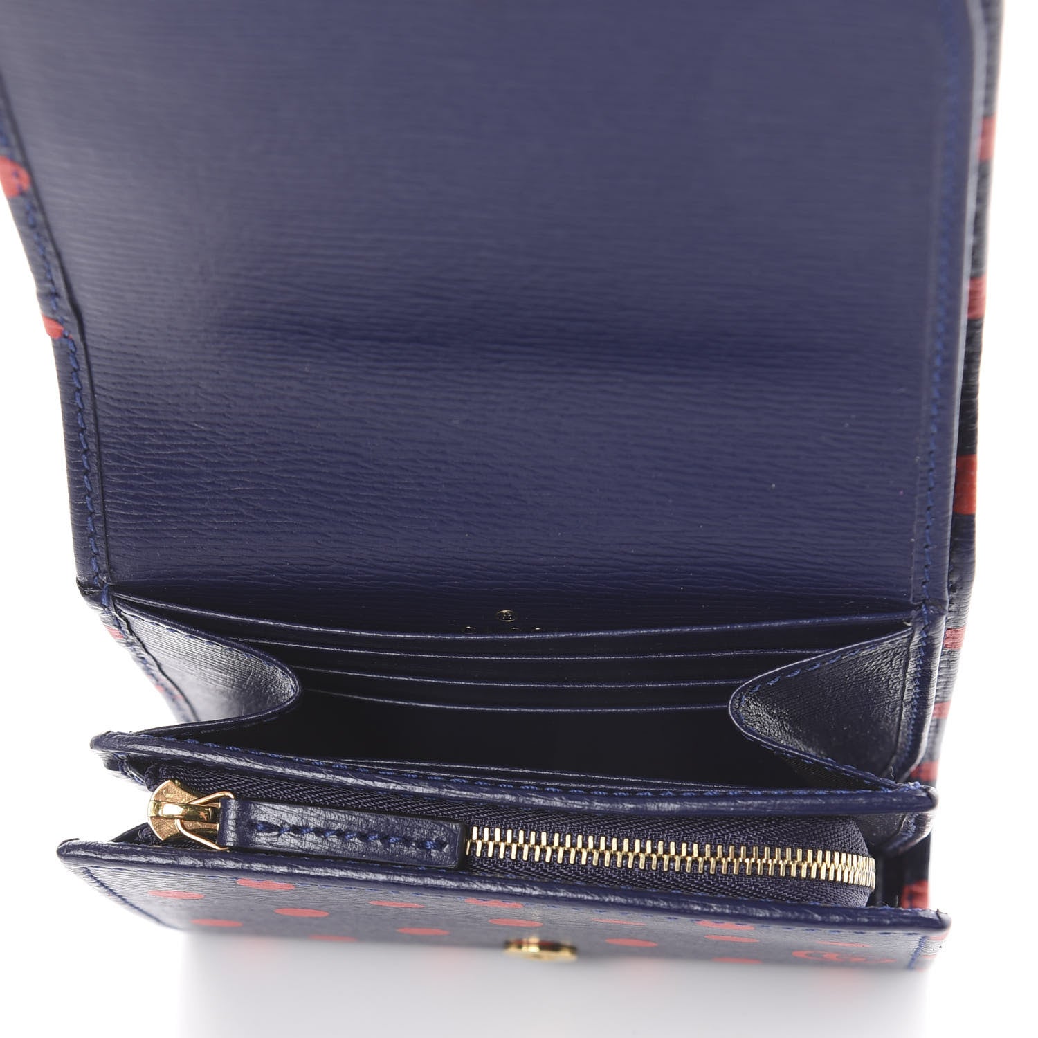 Gucci Shangai Calfskin Polka Dot Horsebit 1955 Flap Card Case Wallet Blue Orange Sailor Blue 4 of 5